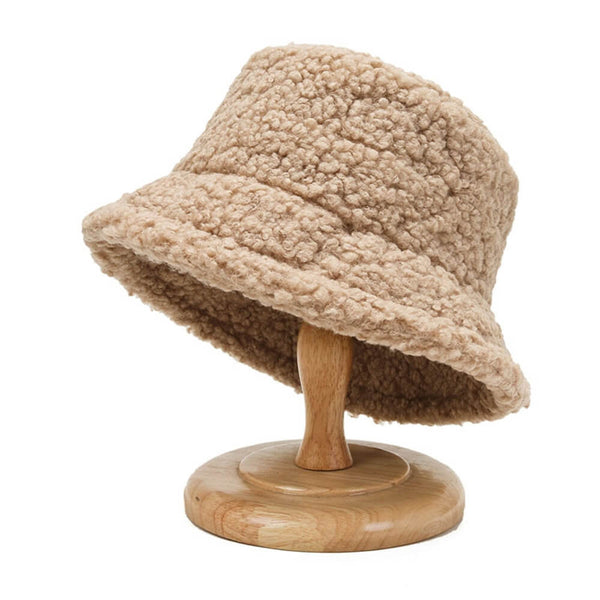 Beige Lammfell-Eimermütze beige 
