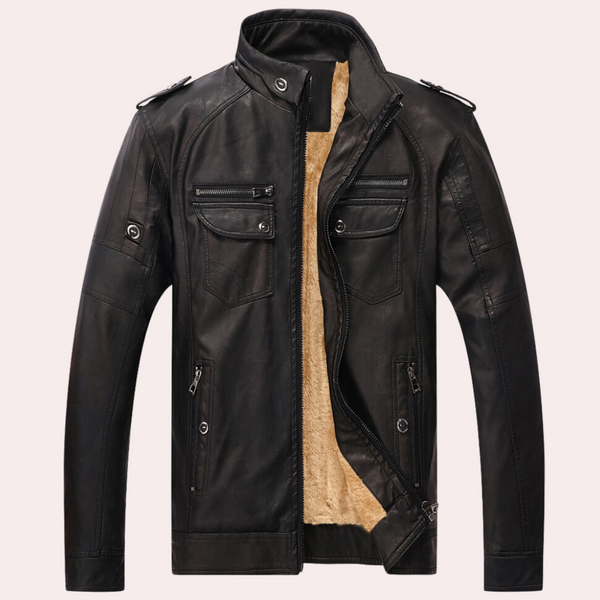 Herren Winter Lederjacke gefüttert mit Fleecefutter, Reißverschluss