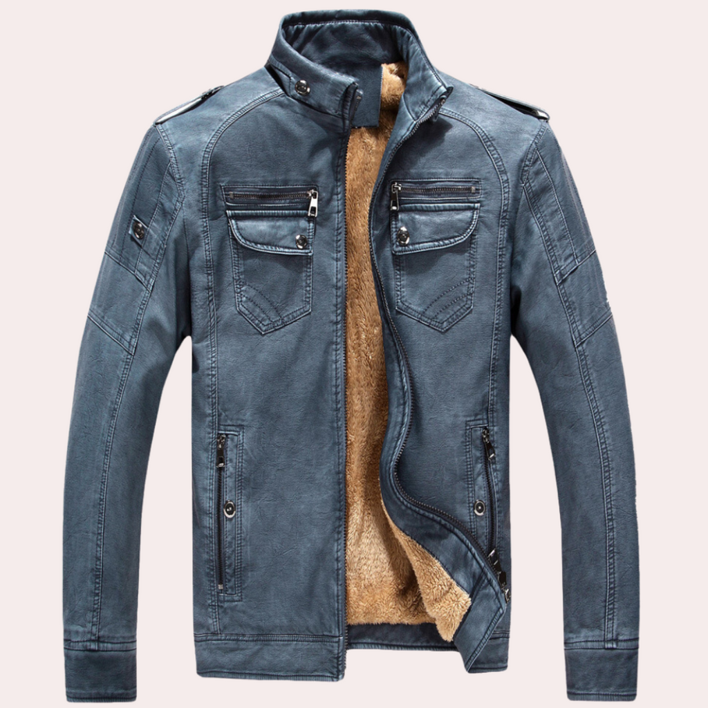 Herren Winter Lederjacke gefüttert mit Fleecefutter, Reißverschluss