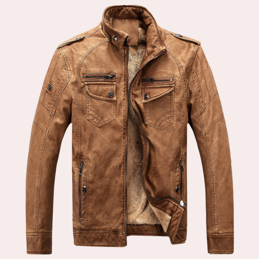 Herren Winter Lederjacke gefüttert mit Fleecefutter, Reißverschluss