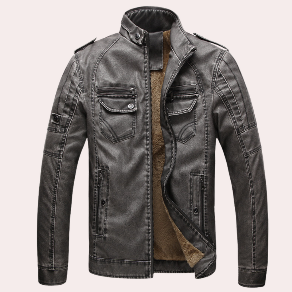 Herren Winter Lederjacke gefüttert mit Fleecefutter, Reißverschluss