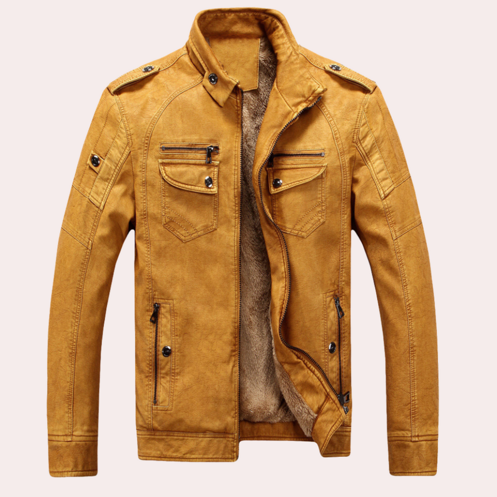 Herren Winter Lederjacke gefüttert mit Fleecefutter, Reißverschluss
