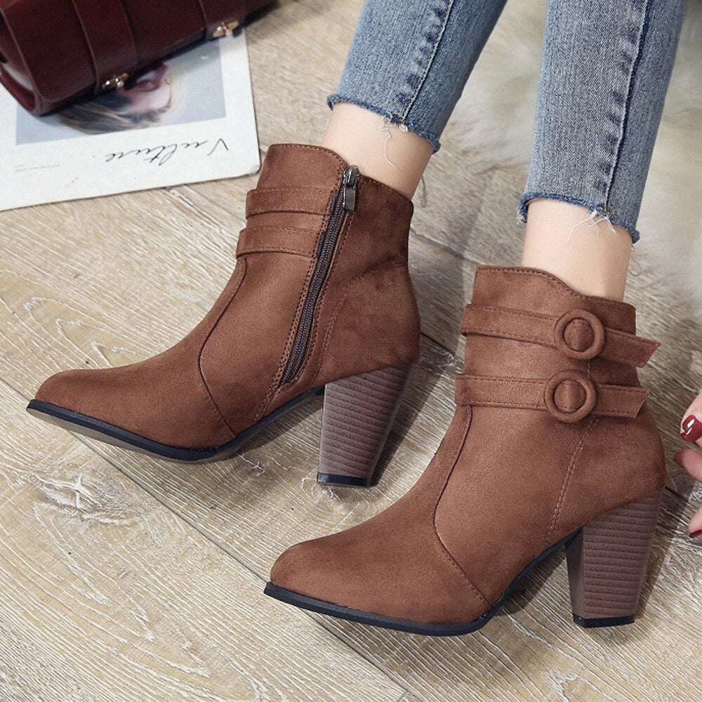 Braun Damenstiefeletten mit Absatz