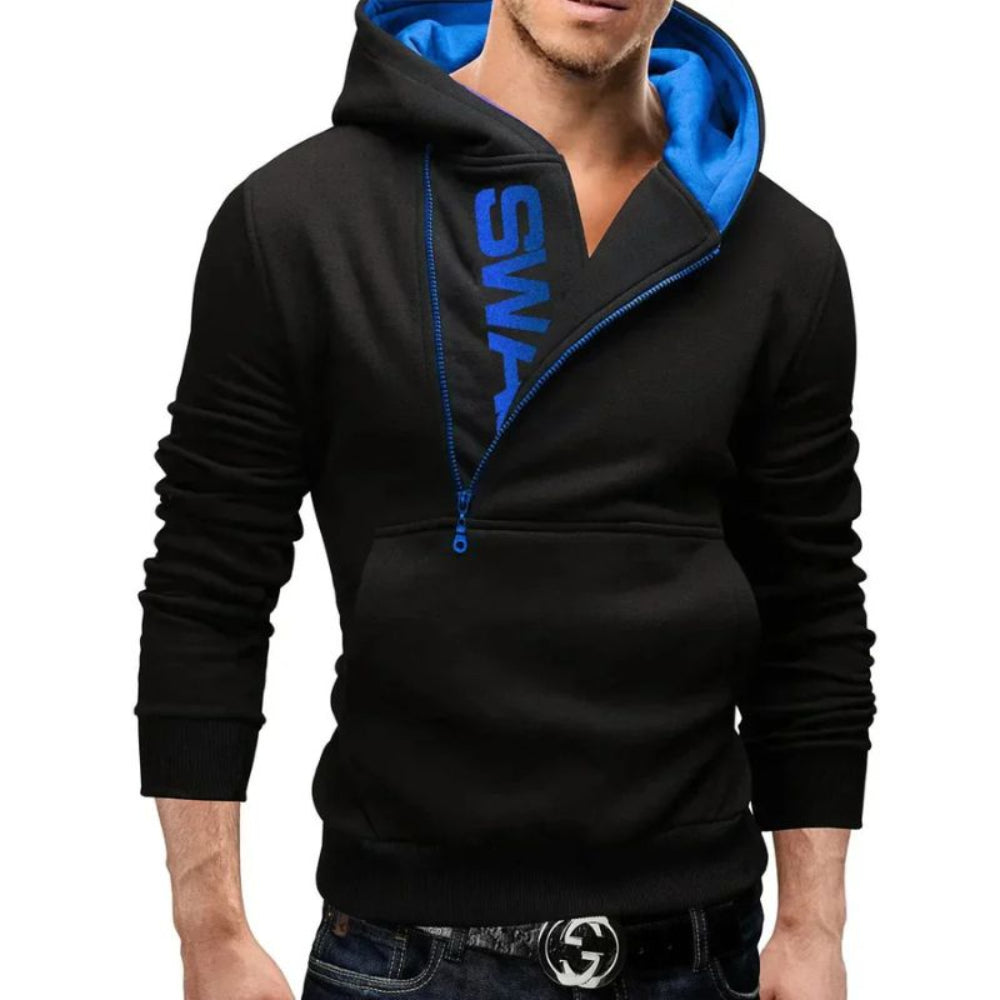 Herren Hoodie mit Kapuze und asymmetrischem Reißverschluss