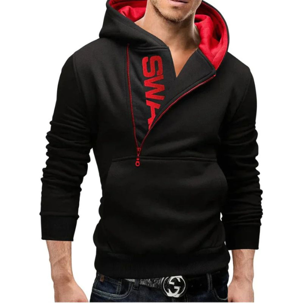 Herren Hoodie mit Kapuze und asymmetrischem Reißverschluss