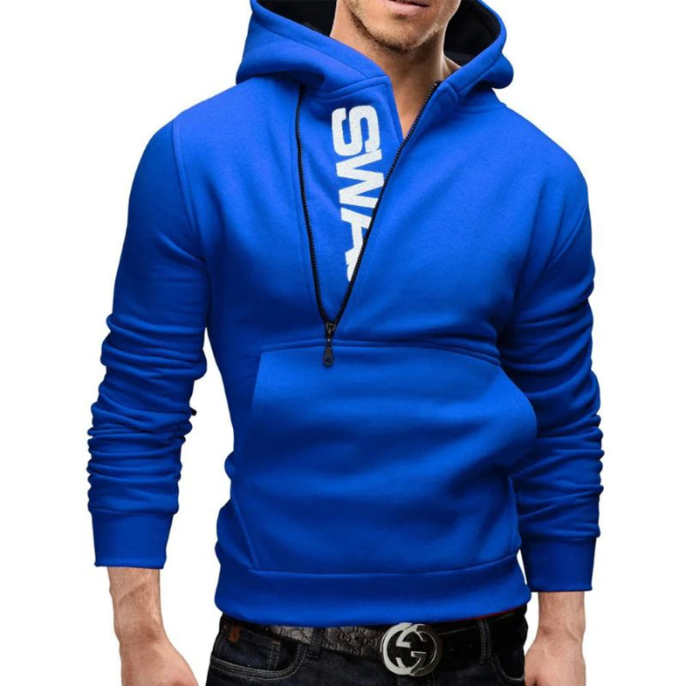 Herren Hoodie mit Kapuze und asymmetrischem Reißverschluss