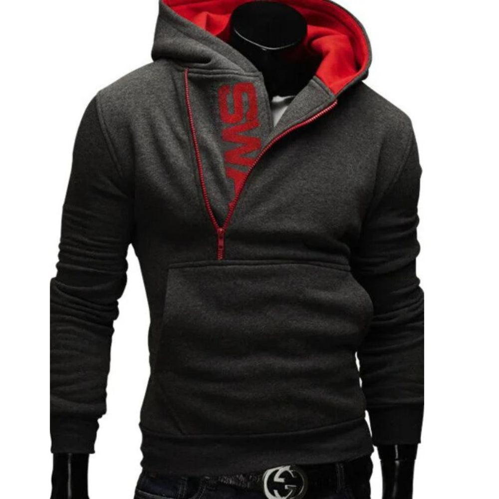 Herren Hoodie mit Kapuze und asymmetrischem Reißverschluss