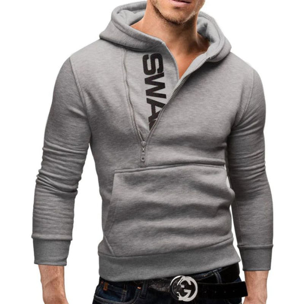 Herren Hoodie mit Kapuze und asymmetrischem Reißverschluss
