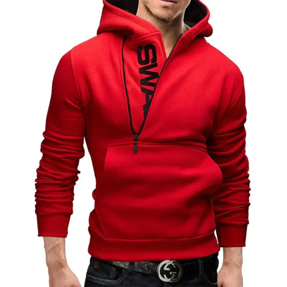 Herren Hoodie mit Kapuze und asymmetrischem Reißverschluss